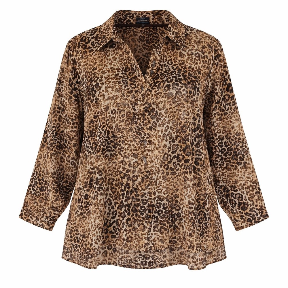 Westbound Woman Wrinkle Free Button Up Shirt 2X Animal Print Long Sleeves Office